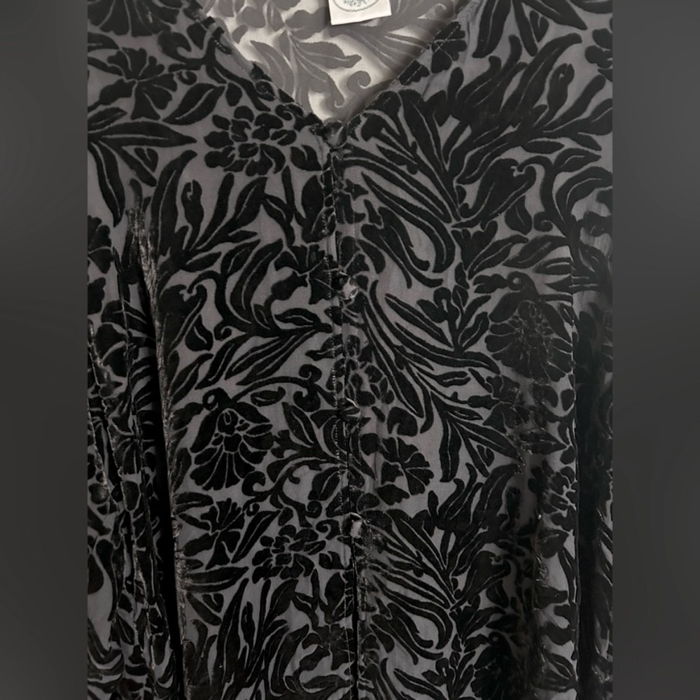 VINTAGE LAURA ASHLEY 90s Burnout Velvet Sheer Button Top Whimsigoth Witchy Sz XL - Picture 4 of 11